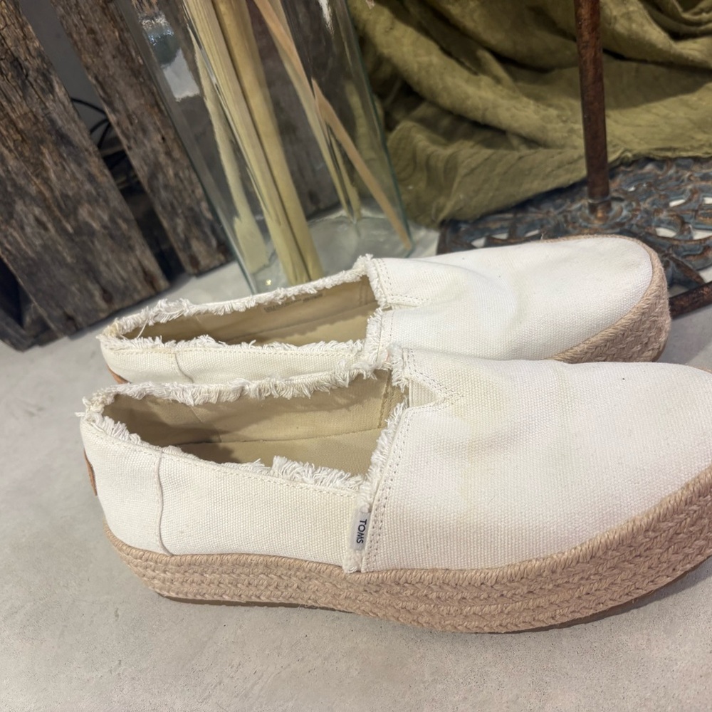 Toms White Canvas Espadrille Platform Slip-Ons